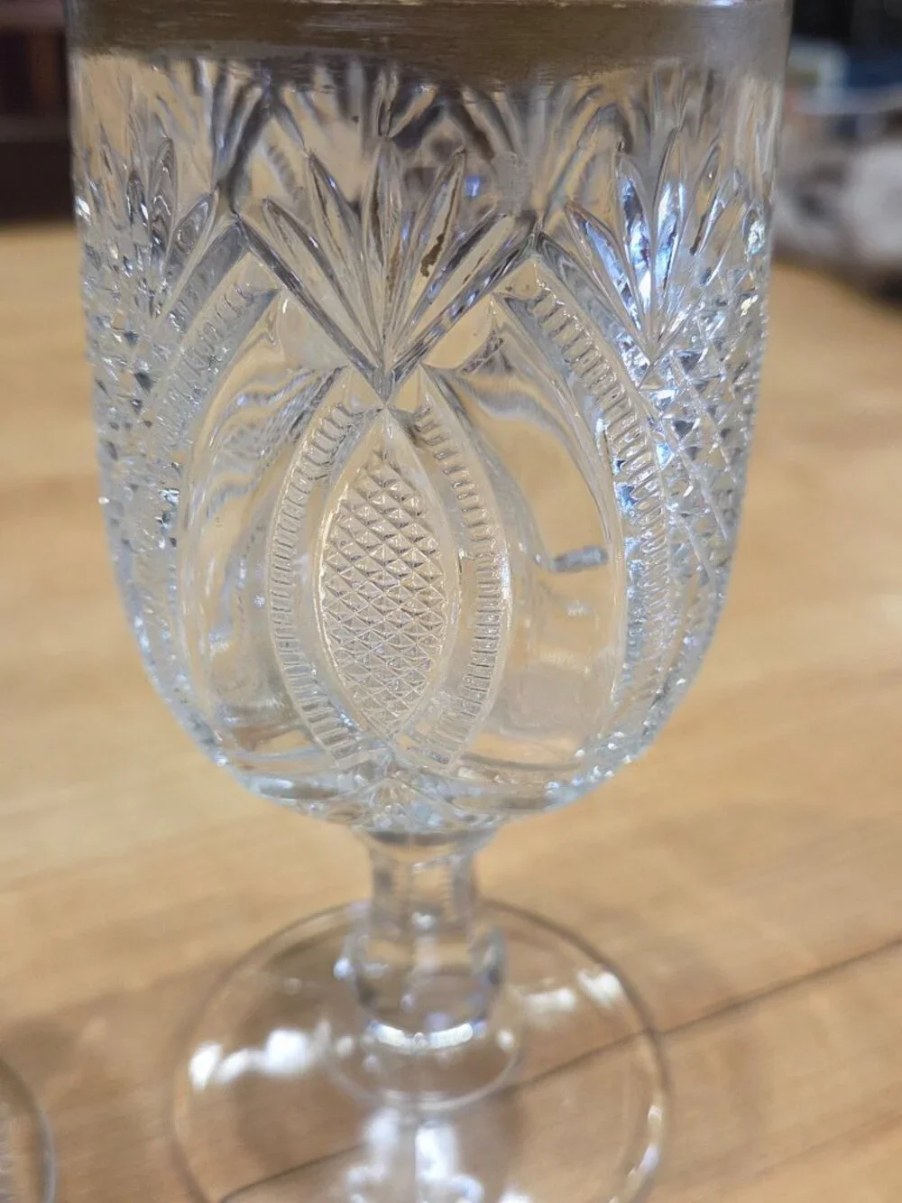 Antique Mismatched EAPG Clear Pressed Glass Water Goblets Set of 2